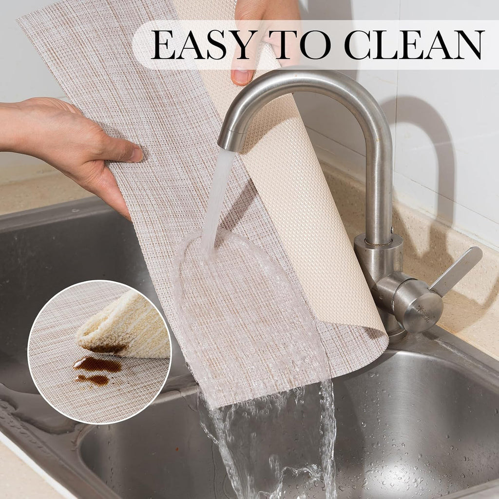 BACKTOEDEN Leakproof Placemats Set of 6, 2-Layer Waterproof placemat for No More Stains, Heat-Resistant Easy Clean Vinyl Table Place Mats for Kitchen Dining Indoor Outdoor, Beige