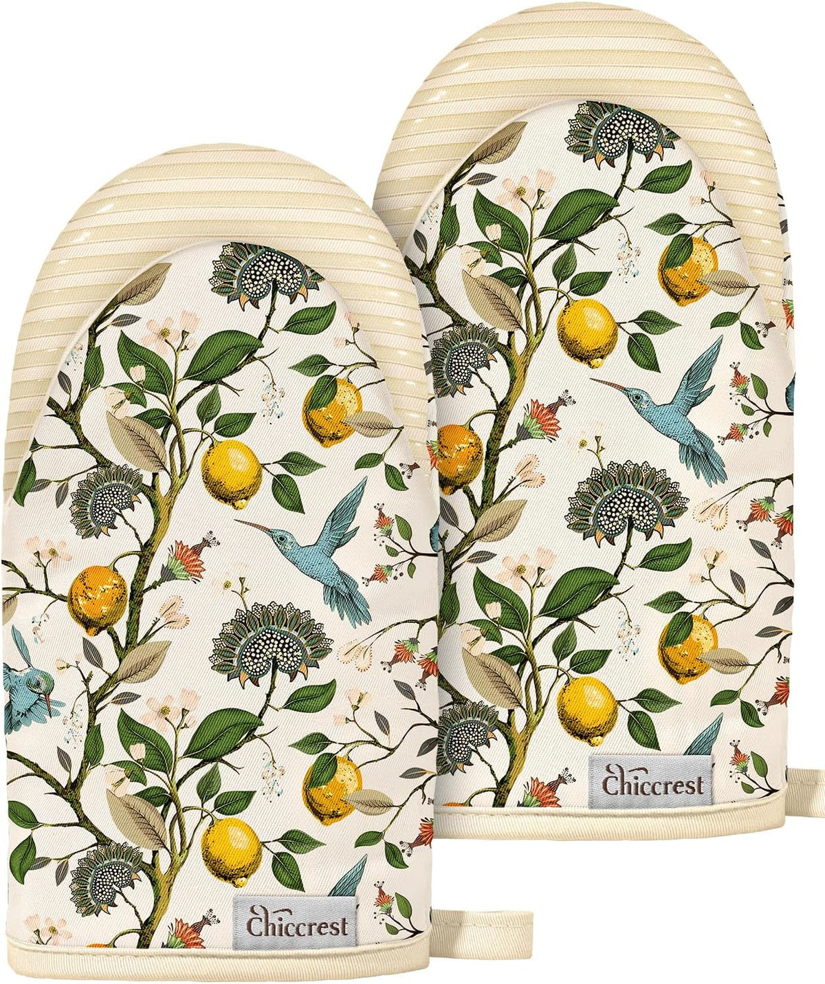 100% Thick Cotton Mini Oven Mitts Silicone Grip Lemon & Birds