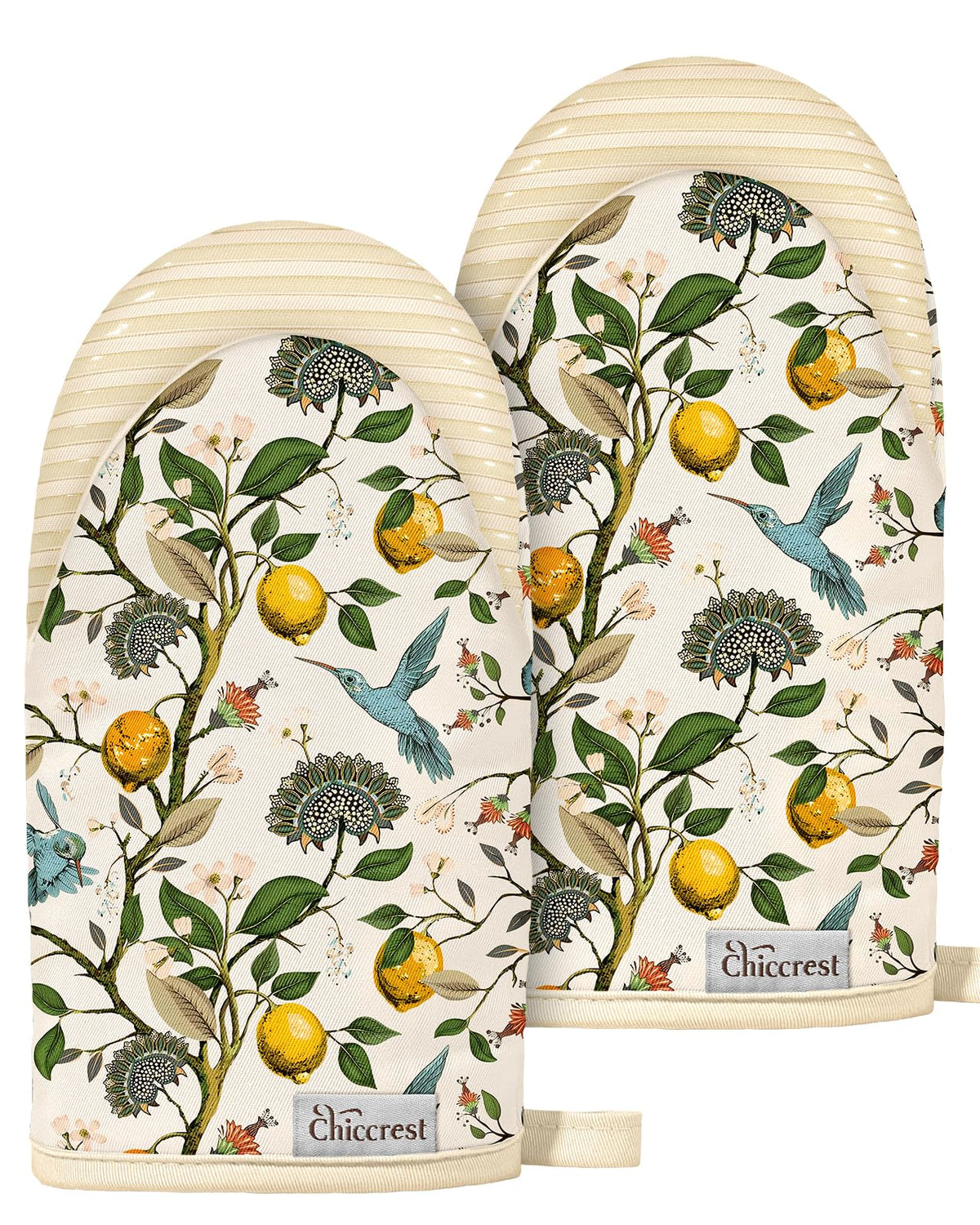 100% Thick Cotton Mini Oven Mitts Silicone Grip Lemon & Birds