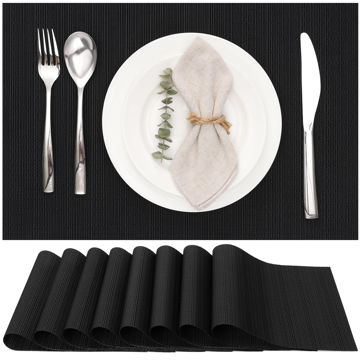 Myir JUN Black Placemats Set of 8 Kitchen and Dining Table Placemats
