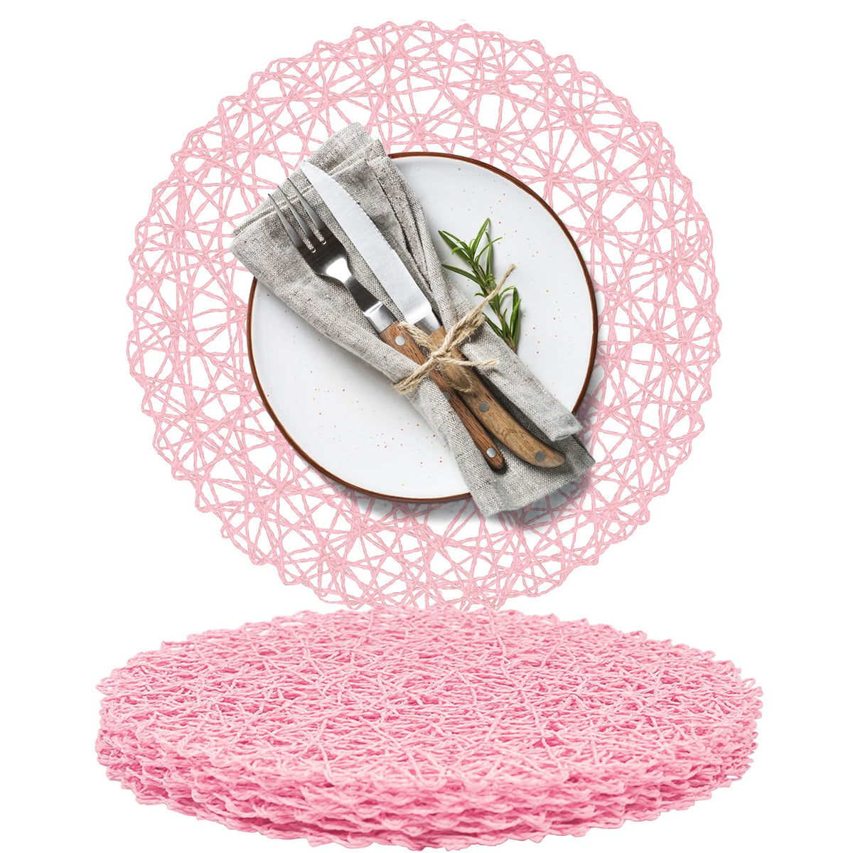 AHHFSMEI Paper Braided Round Placemats Set of 8 Natural Non-Slip Heat Resistant Table Mats for Dining Tables Woven Indoor & Outdoor Place mats(Coffee,8)