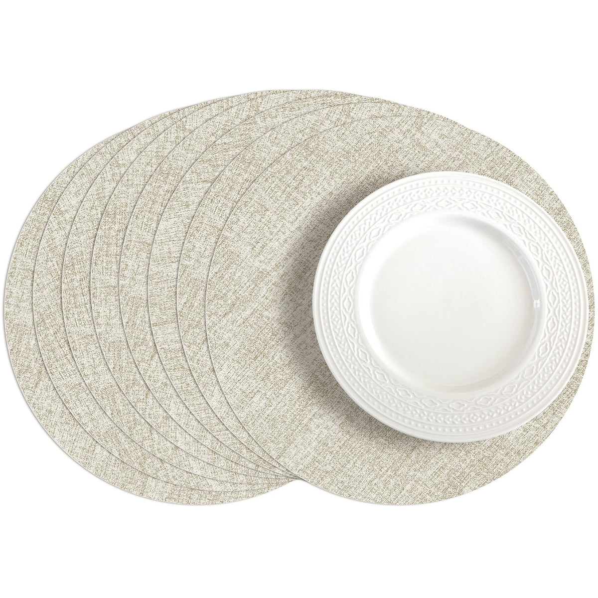 Romanstile Faux Leather Vinyl Placemats Set of 6, Beige