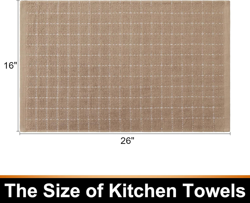 Mordimy Cotton Terry Checkered Kitchen Towels, 16"x 26", 4 Pack, Tan