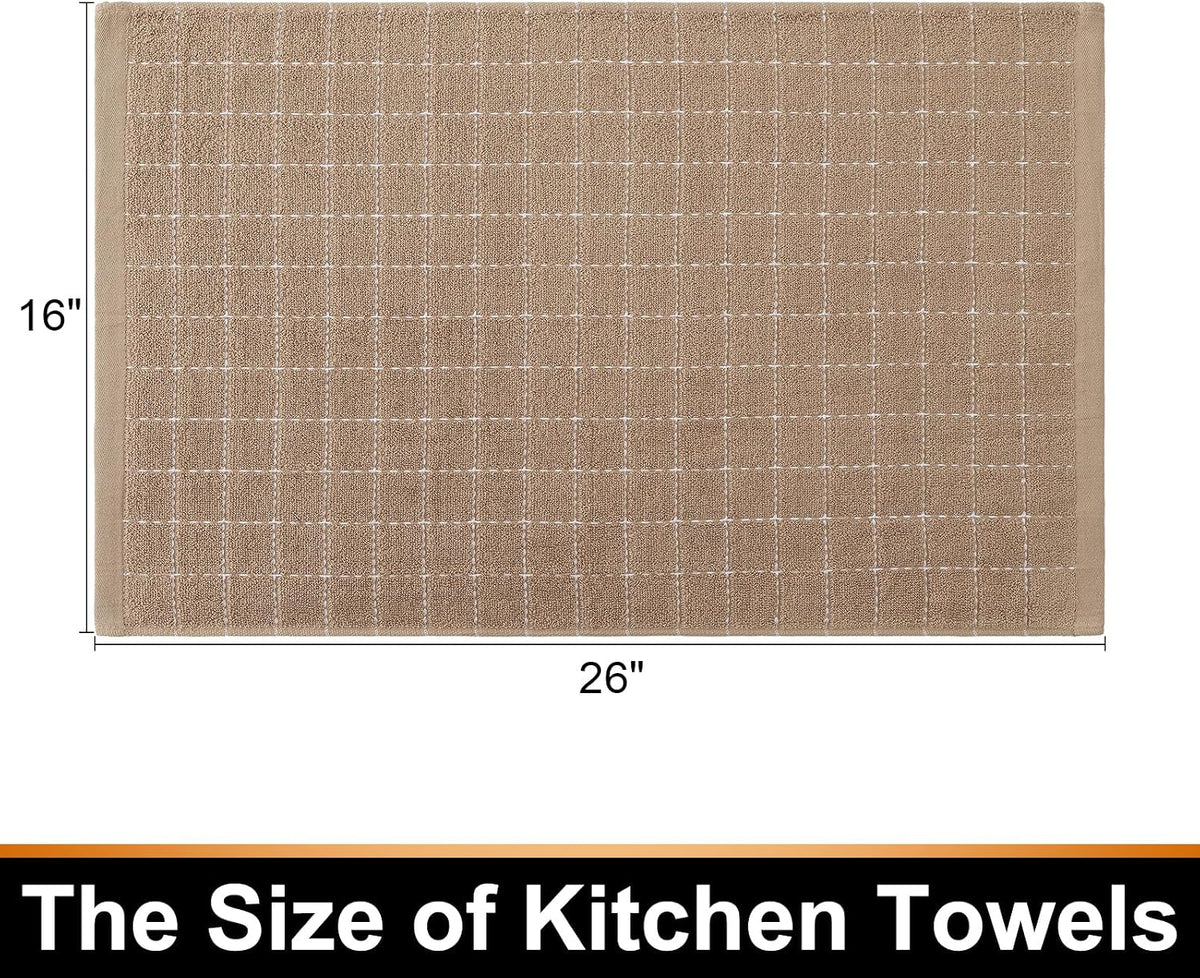 Mordimy Cotton Terry Checkered Kitchen Towels, 16"x 26", 4 Pack, Tan
