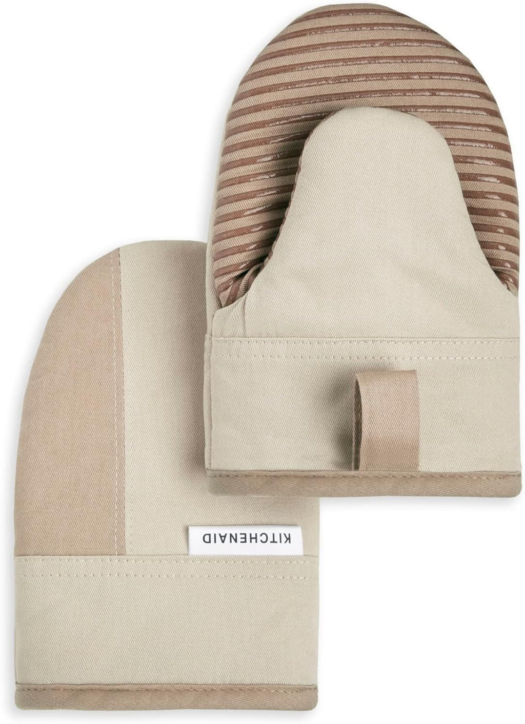 KitchenAid Beacon Two-Tone Non-Slip Mini Oven Mitt Set, Milkshake Tan/Beige, 5.5"x8", 2 Piece