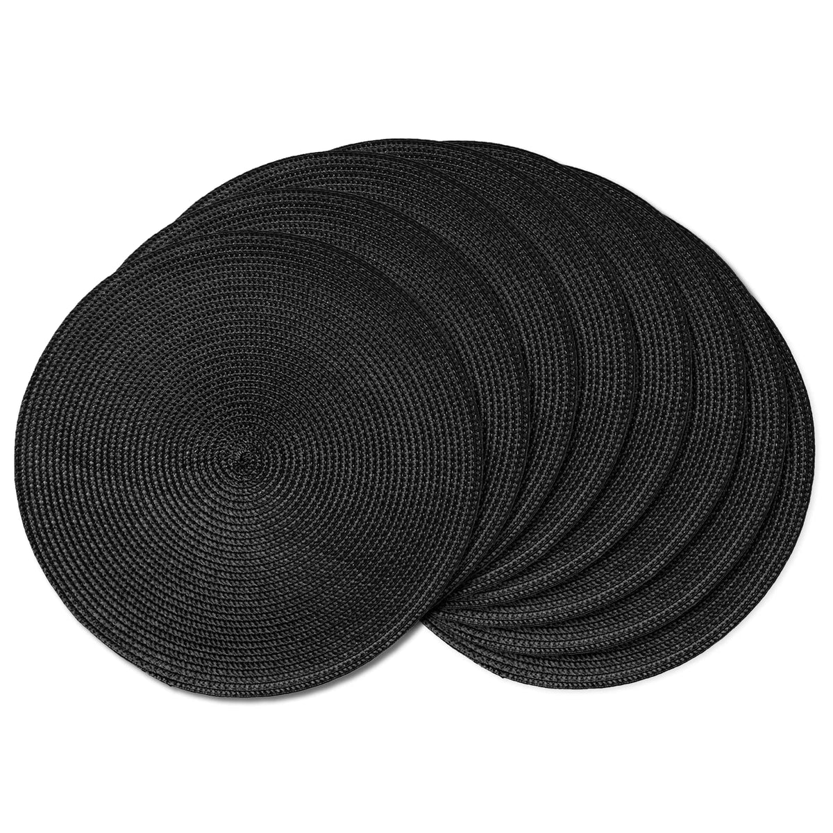 AHHFSMEI Round Placemats Set of 6 Heat Resistant Washable Non-Slip Woven Braided Table Mats for Dining Table Kitchen & Home Decor (Black)