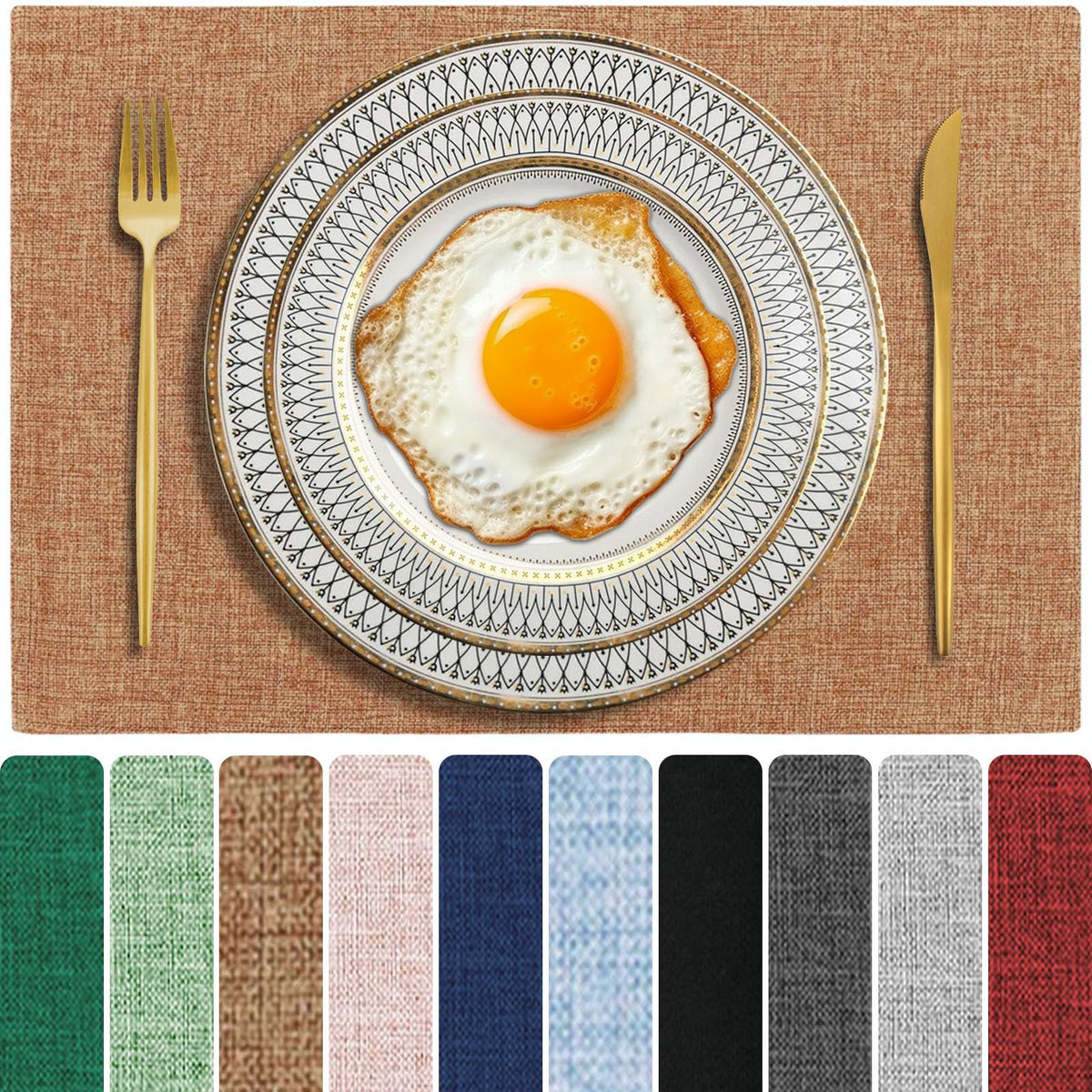 Cloth Placemats Set of 6, Cotton Linen Blend Place Mats, Navy Blue