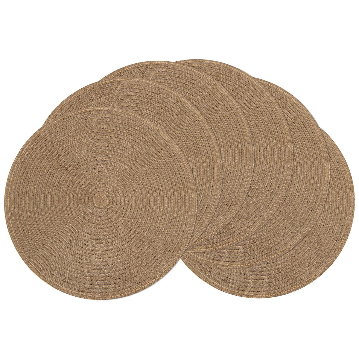 SHACOS Round Braided Placemats Set of 4 Washable Place Mats for Dining Tables 15 inch Non Slip Kitchen Table Mats (Beige, 4)