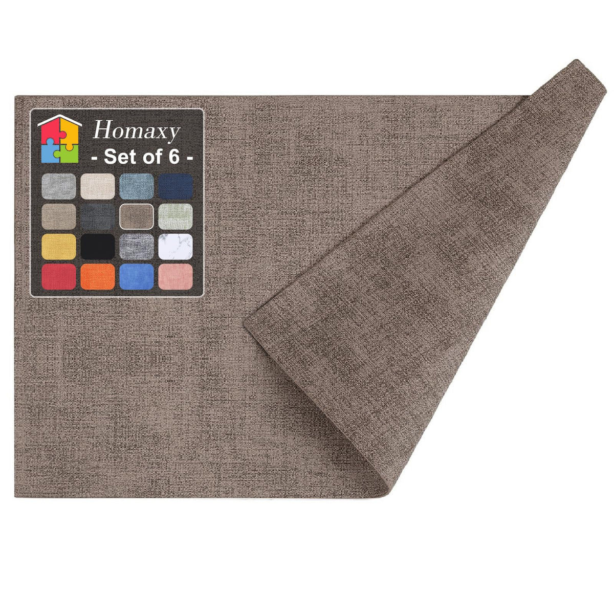 Homaxy Wedge Faux Leather Placemats for Round Table, Set of 6, Light Grey