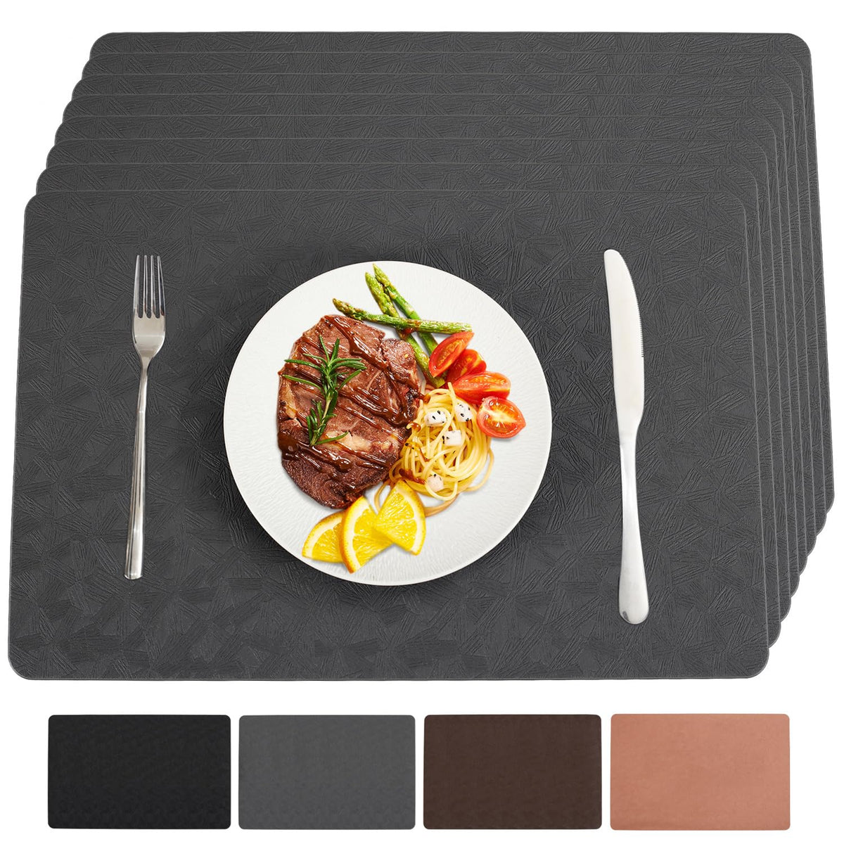 Vinyl Plastic Placemats Set of 6 Waterproof Wipeable Table Mats