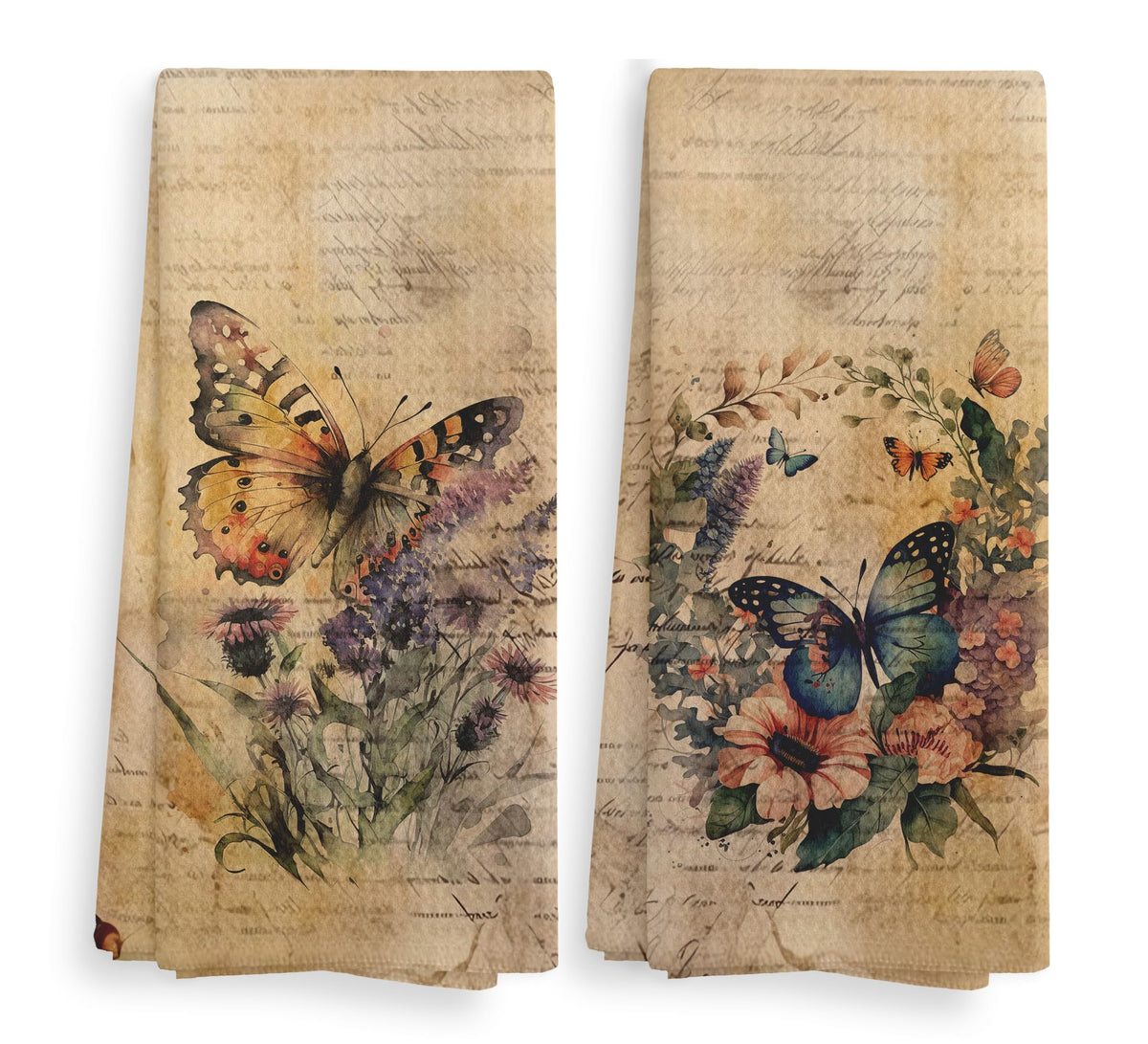 Vintage Floral Kitchen Towels and Dishcloths Set of 2, Vintage Decorative Kitchen Towels, Bouquet Decorative Towels, Retro Wildflower Drying Cloth Hand Towels for Bathroom Kitchen, 16×24 Inches