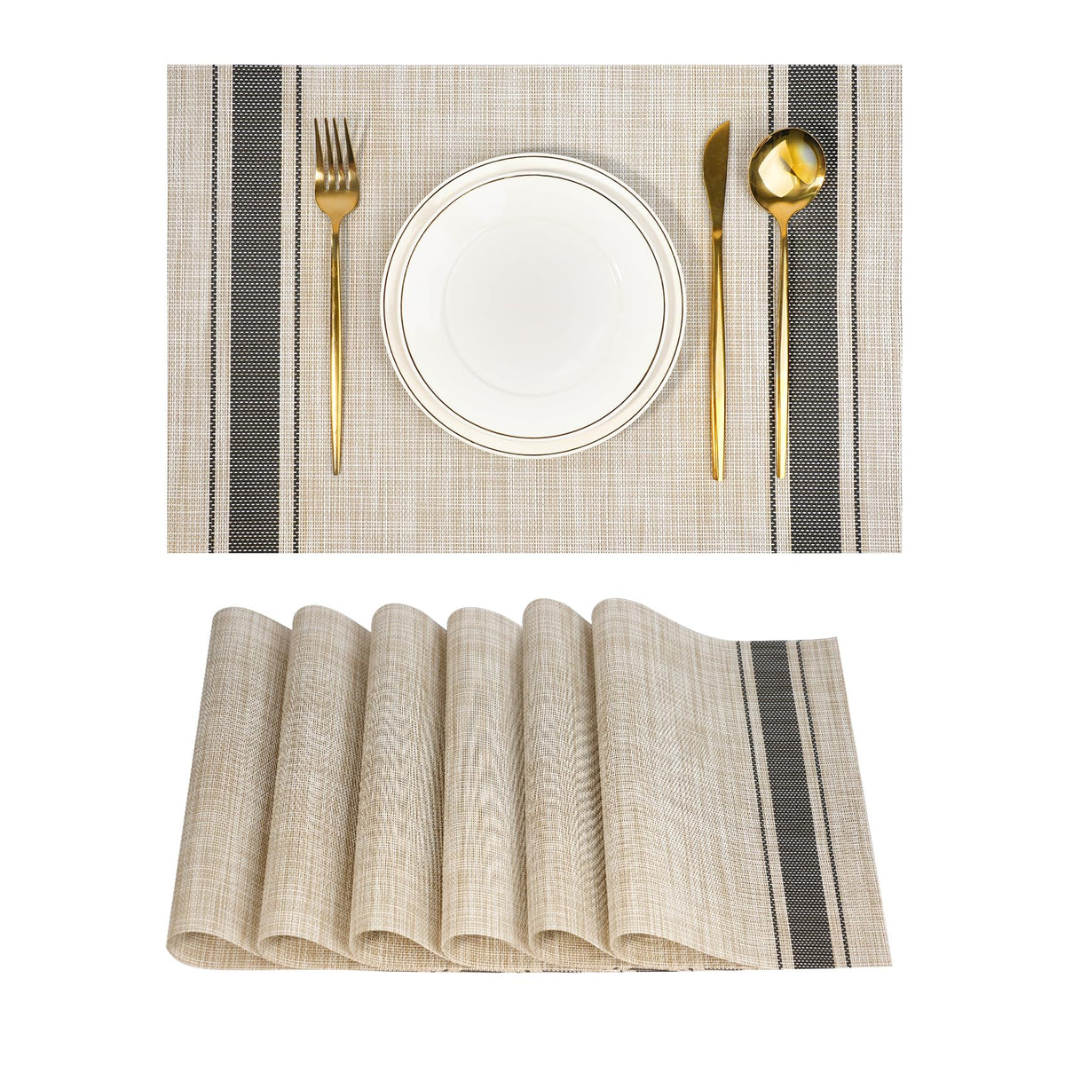 Placemats Set of 8，Non-Slip PVC Weave Table Mats Easy to Clean，Heat Resistant Place Mats for Kitchen Dining Table Decoration Indoor Outdoor，Beige