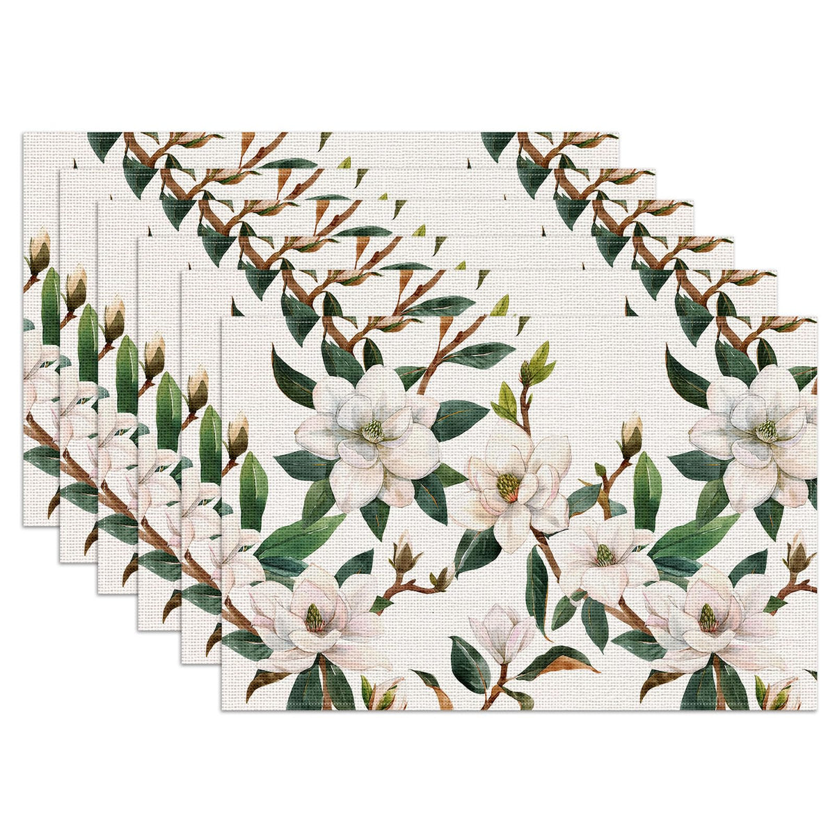 Blue White Floral Placemats Set of 6, Chinoiserie Flower Linen Place Mat Washable Stain Resistant Table Mats for Farmhouse Kitchen Dining 12x18 Inch