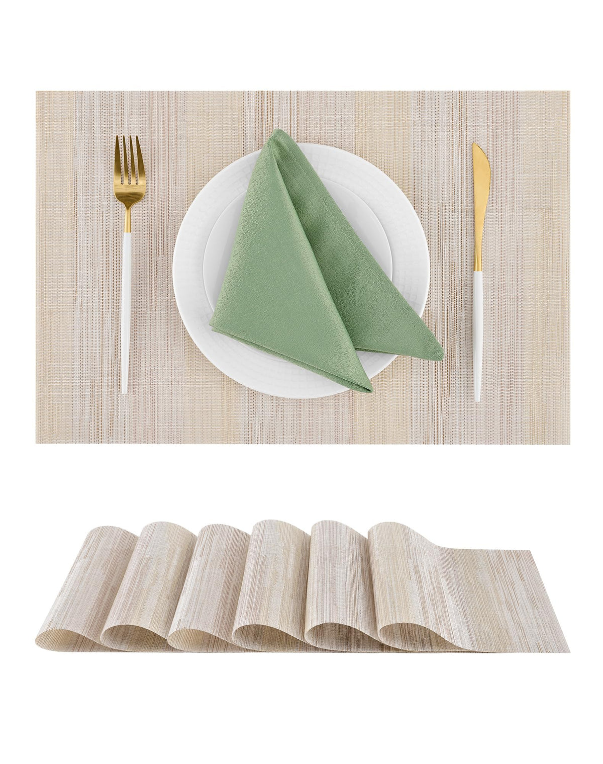 Beige White Placemats Set of 4 - Heat Resistant Non-Slip Place mats for Dining Table, Washable Durable PVC Vinyl Woven Table Mats(Beige White, 4)