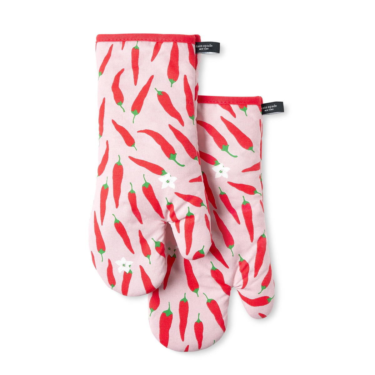 kate spade new york Squeeze The Day Oven Mitt 2-Pack Set, Heat Resistant, 100% Cotton, Orange/Pink, 7"x13"