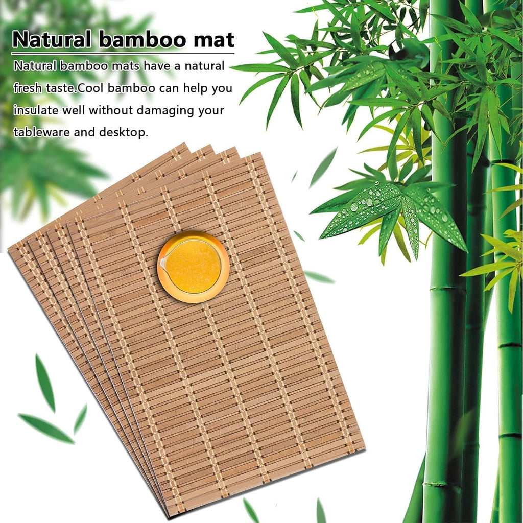 NETEHA Natural Bamboo Placemat-12 Pack- Set of Wooden Square Placemats