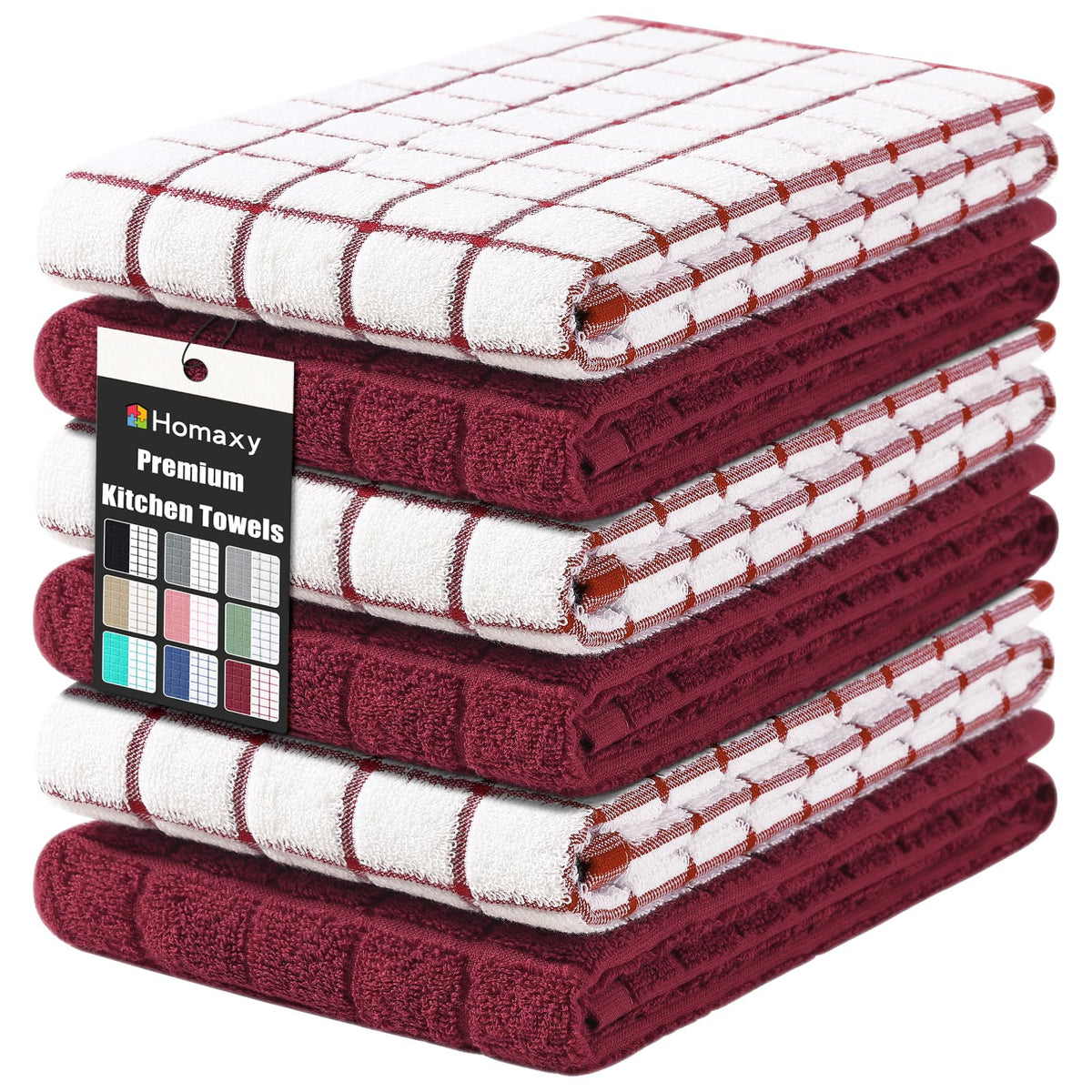Homaxy Large Premium Cotton Kitchen Towels 16"x 28", 6 Pack, Grey