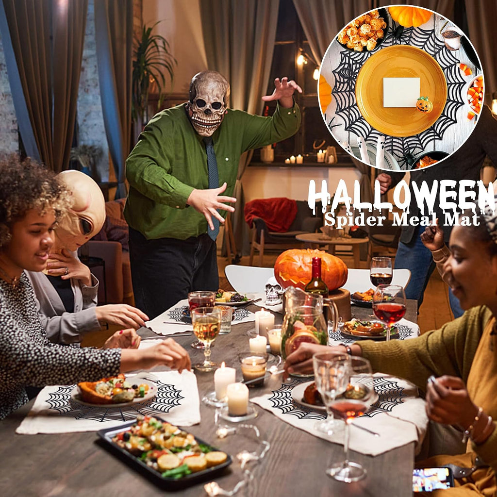 6 Pcs Halloween Spider Web Placemats, 15" Non Slip Halloween Table Mats