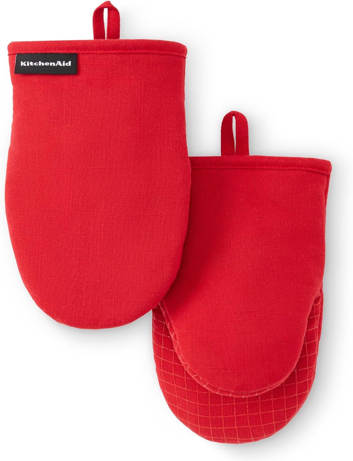 KITCHENAID Gourmet Series Gridlines Mini Oven Mitts 2-Pack Set, Heat Resistant up to 600°F, Soft Silicone Grip, Magnetic Cuff, Passion Red, 5.5"x9"