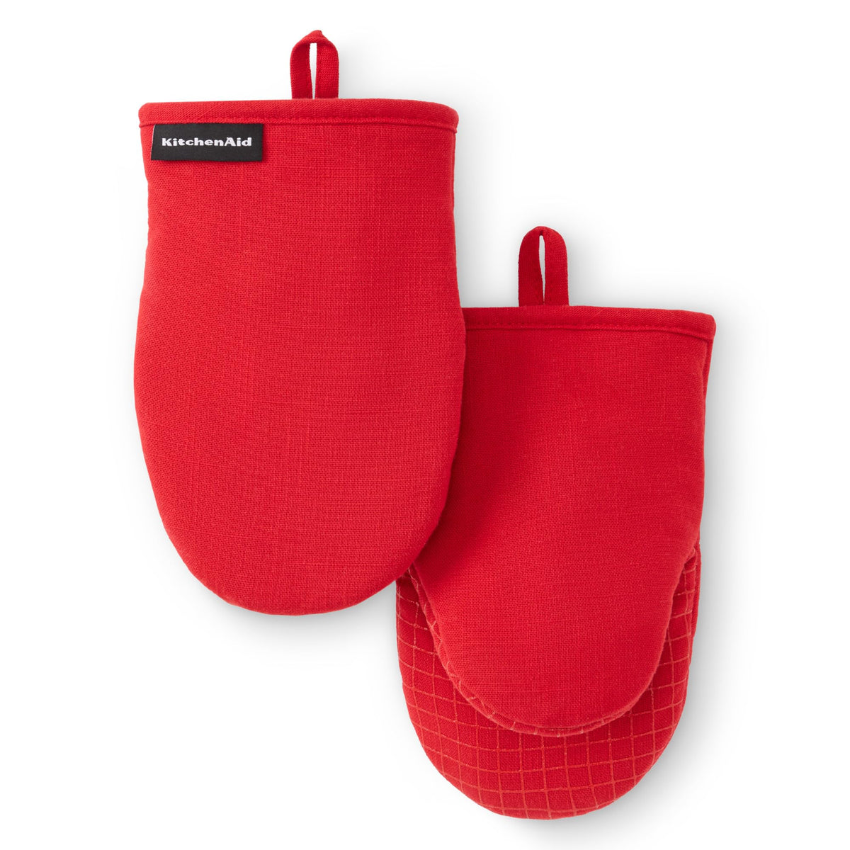 KITCHENAID Gourmet Series Gridlines Mini Oven Mitts 2-Pack Set, Heat Resistant up to 600°F, Soft Silicone Grip, Magnetic Cuff, Passion Red, 5.5"x9"
