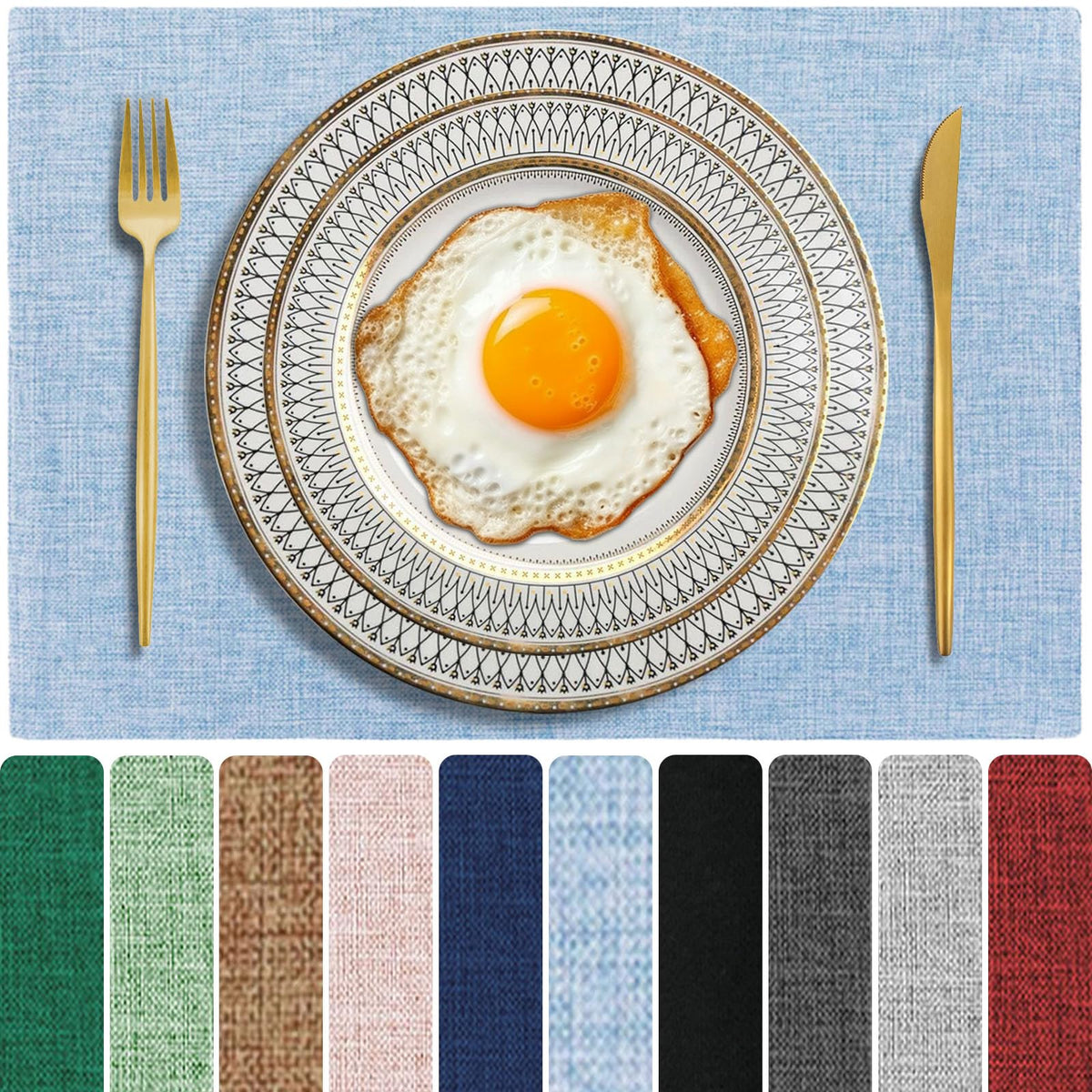 Cloth Placemats Set of 6, Cotton Linen Blend Place Mats, Navy Blue