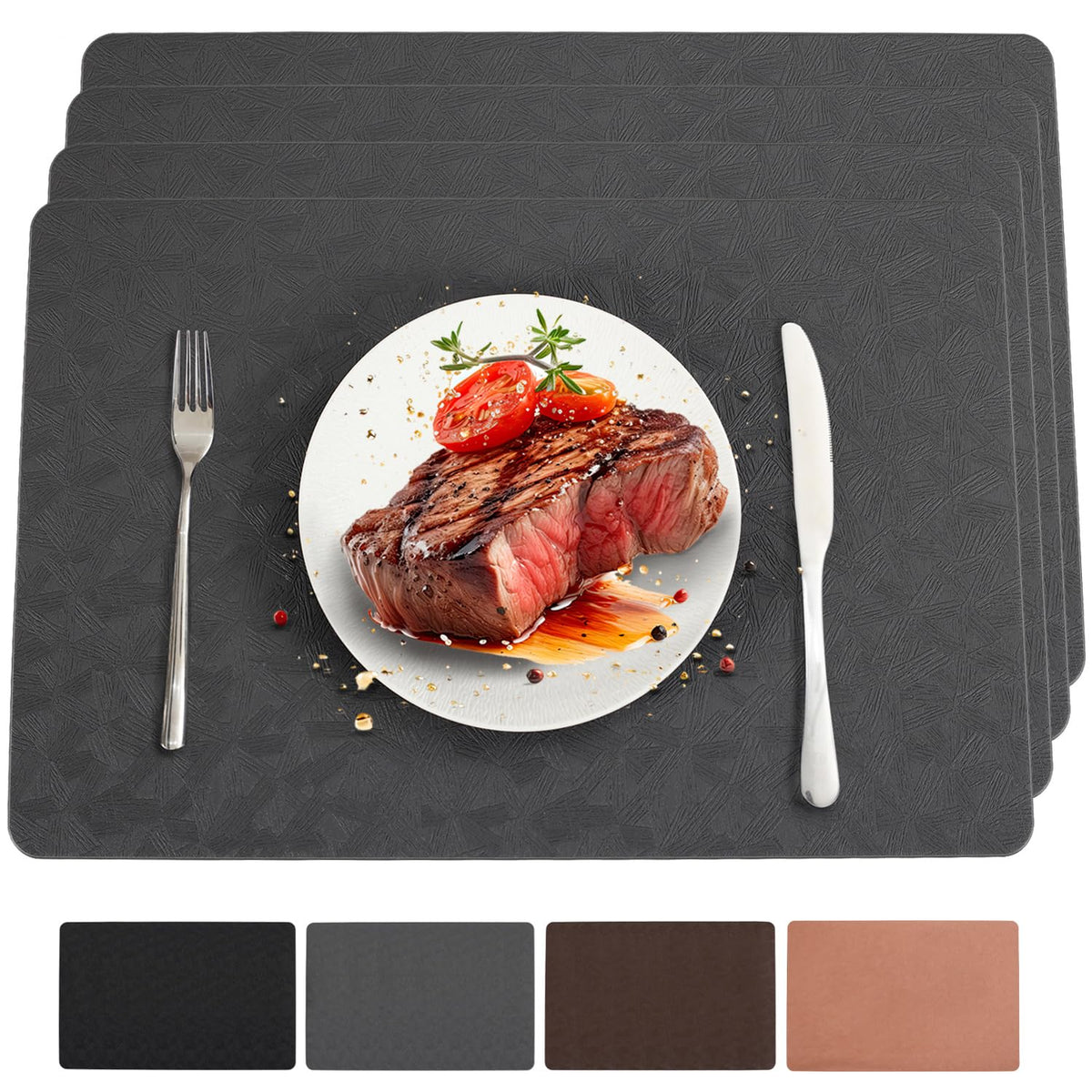 Vinyl Plastic Placemats Set of 6 Waterproof Wipeable Table Mats