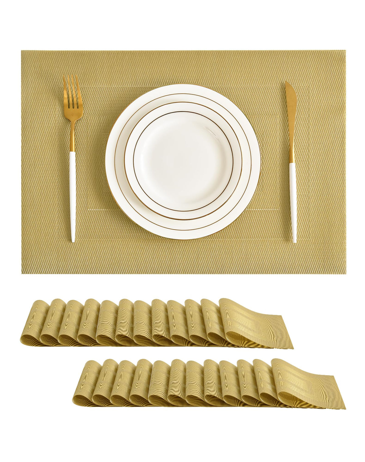 Beige Placemats Set of 6 - Heat-Resistant, Non-Slip Table Mats, Washable Woven Vinyl for Indoor & Outdoor Dining