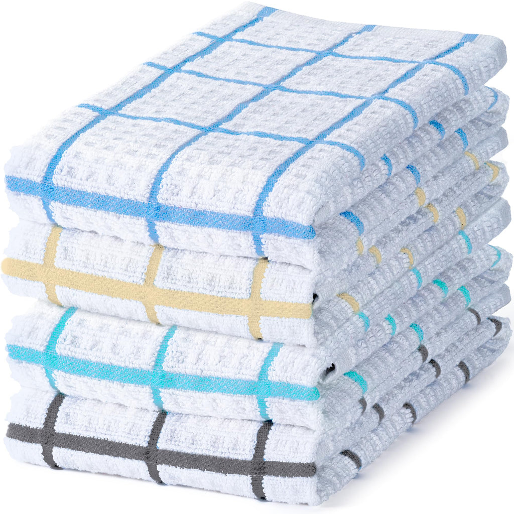 DecorRack Waffle Weave Kitchen Towels 15x25 in, Plaid, Gray (4 Pack)