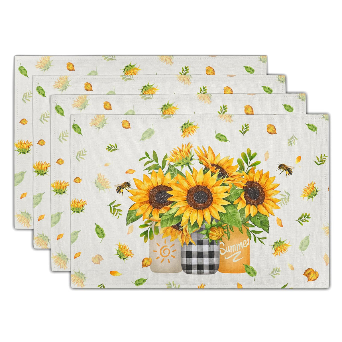 Giwawa Boho Ethnic Placemats Set of 4 Vintage Orange Brown Retro Flower Decorative Linen Table Place Mats 12"x18" Rustic Country Style Floral Place Mats Heat Resistance for Kitchen Dining Farmhouse
