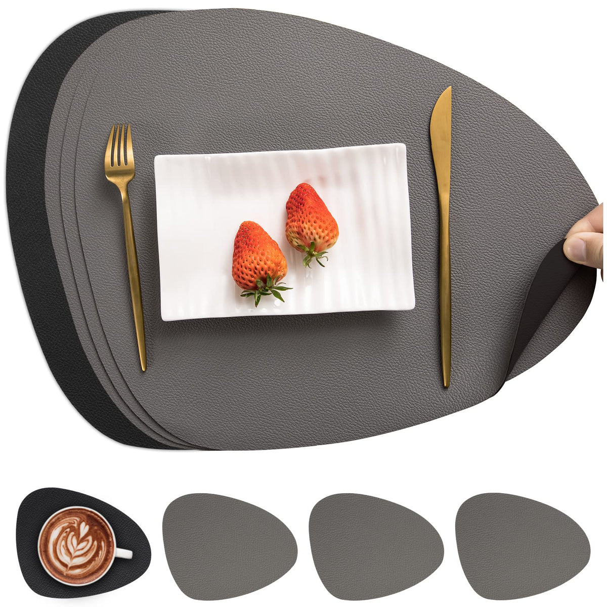 Myir JUN Placemats Set of 4 Faux Leather Placemats with Coasters