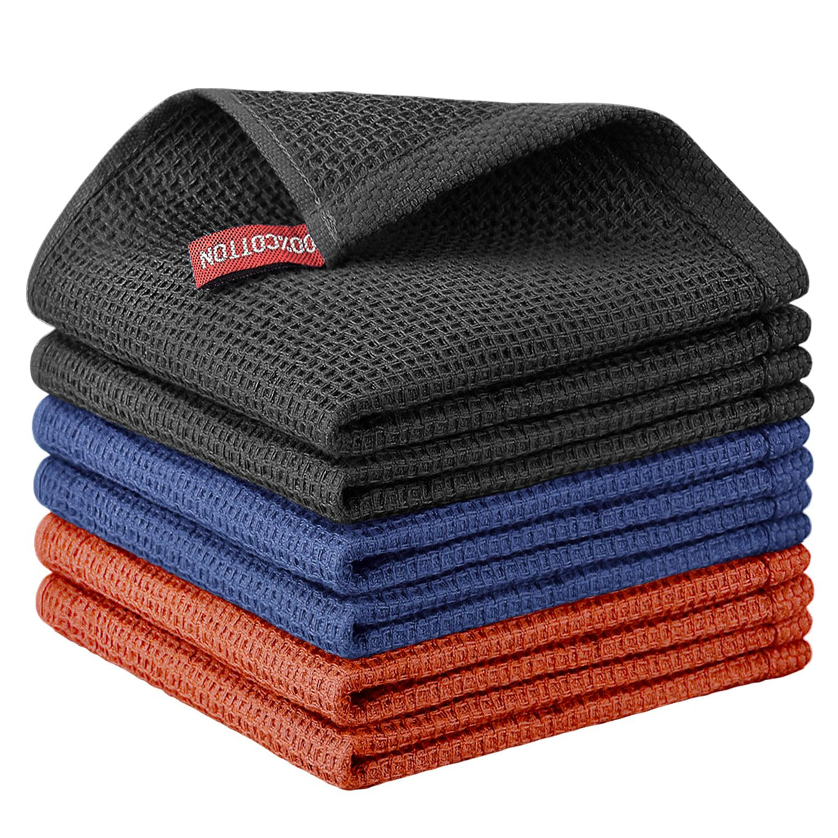 Nialnant 6 Pack Kitchen Towels and Dishcloths Sets,100% Cotton Soft Absorbent Quick Drying Dish Towels for Kitchen,Washing Dishes,12x12 Inches, Multi Color
