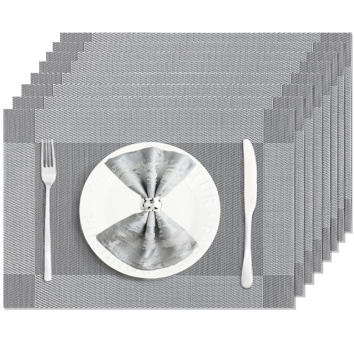 Silver Grey Vinyl Placemats Set of 6, Heat Resistant Table Placemats