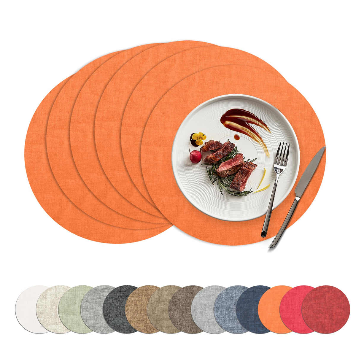 Placemats Set of 4, 15 Inch Round Faux Leather Place Mats