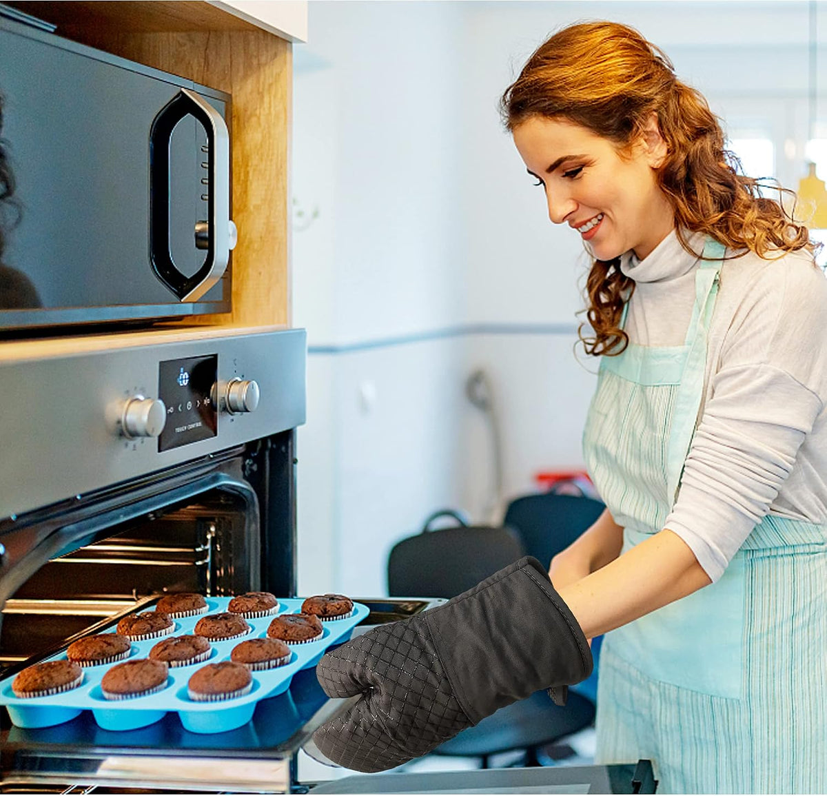 4 Pcs Oven Mitts and Pot Holders,500°F High Heat Resistant Kitchen Oven Mitts with Pot Holders,Long Oven Mitts with Recycled Cotton Infill and Silicone Non-Slip Surface for Baking and Cooking(Grey)