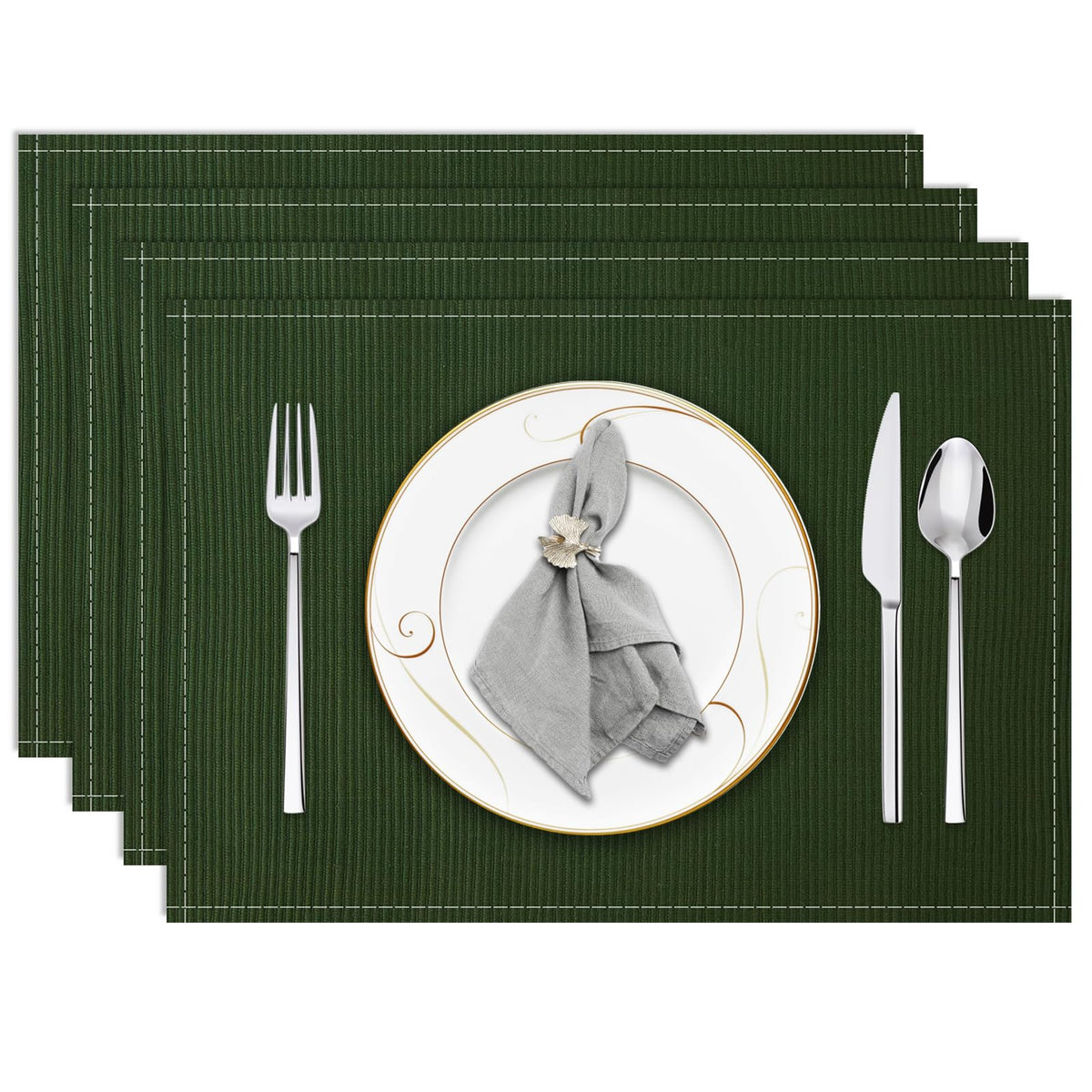 Niviy Placemats, Placemats Set of 4 Washable Place Mats, Green 12" x 18"