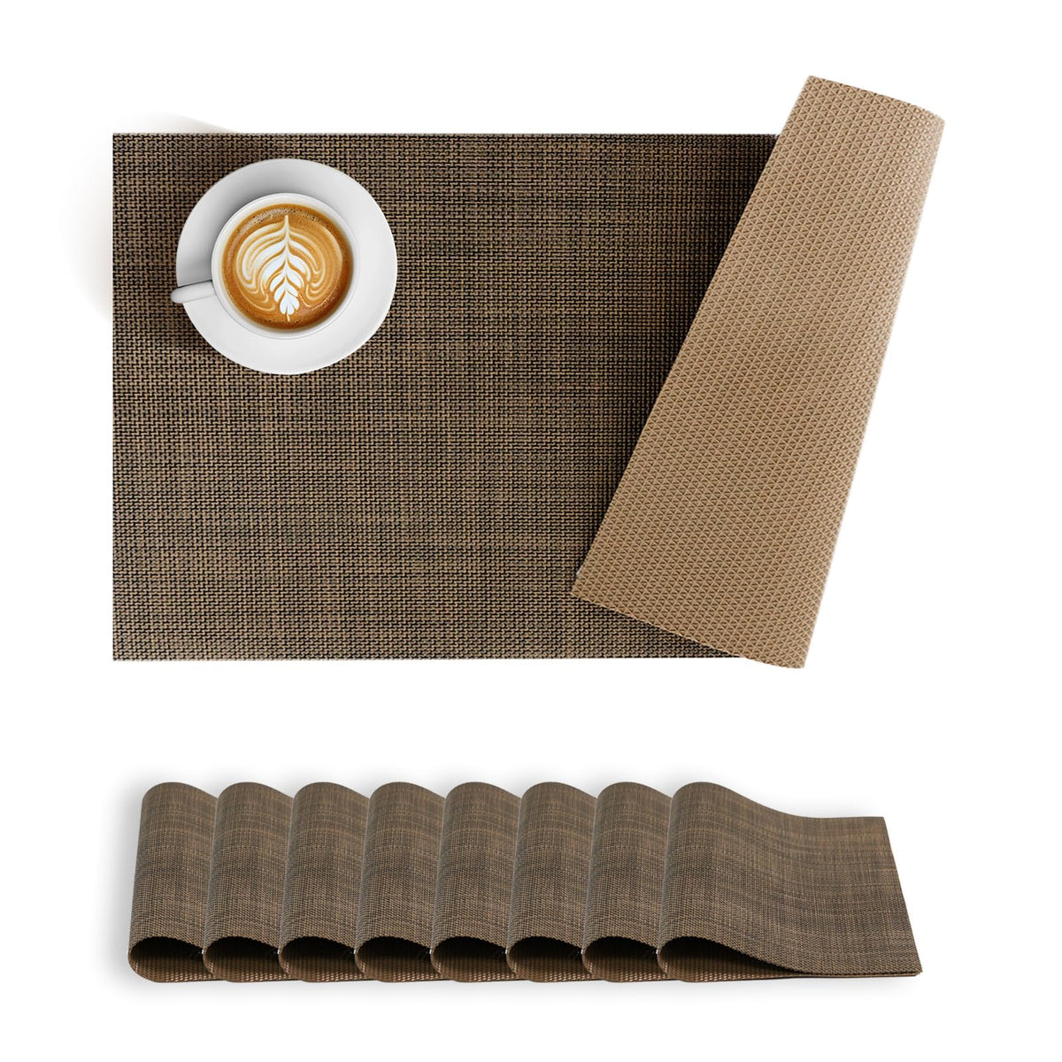 BACKTOEDEN Leakproof Placemats Set of 6, 2-Layer Waterproof placemat for No More Stains, Heat-Resistant Easy Clean Vinyl Table Place Mats for Kitchen Dining Indoor Outdoor, Beige