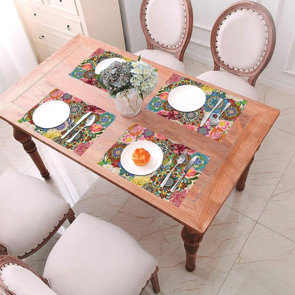 Boho Floral Placemats Set of 4, Colorful Dining Table Mats 12"x18"