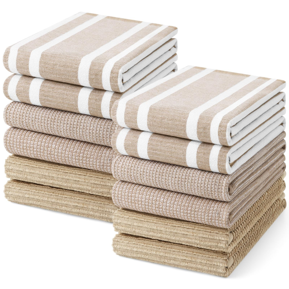 Homaxy Cotton 380 GSM Premium Kitchen Towels, 18"x 28", 6 Pack, Khaki