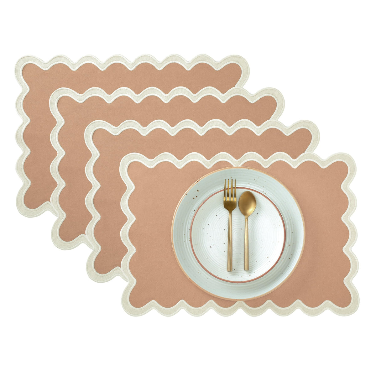 Folkulture Placemats Set of 4, Scalloped, Cute Sage Green - (13x19 Inch)