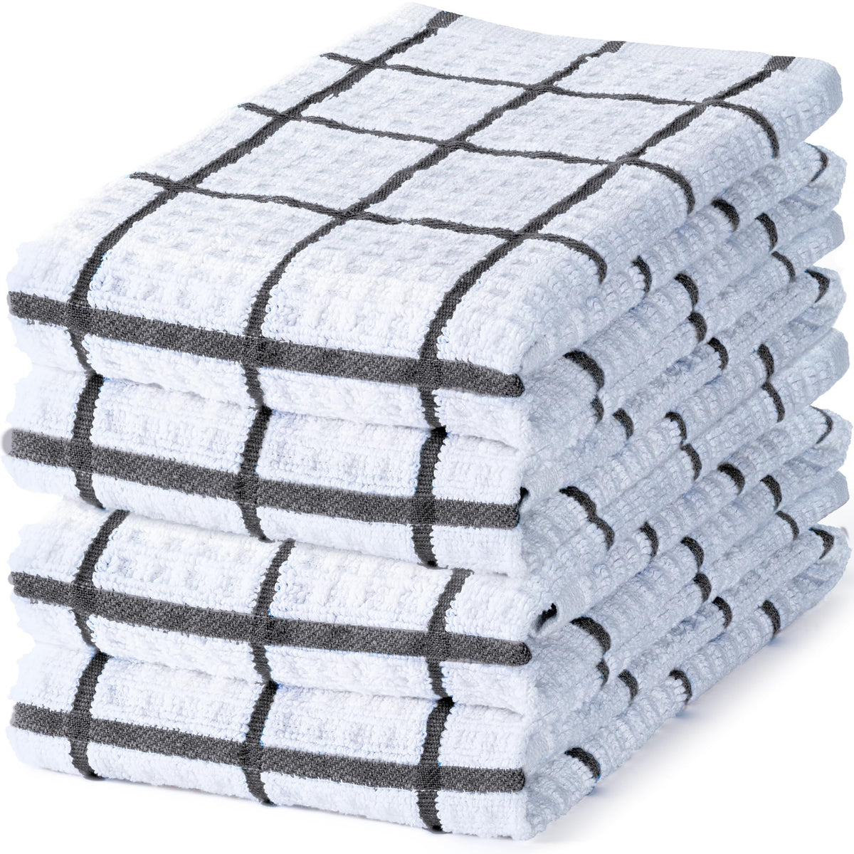 DecorRack Waffle Weave Kitchen Towels 15x25 in, Plaid, Gray (4 Pack)