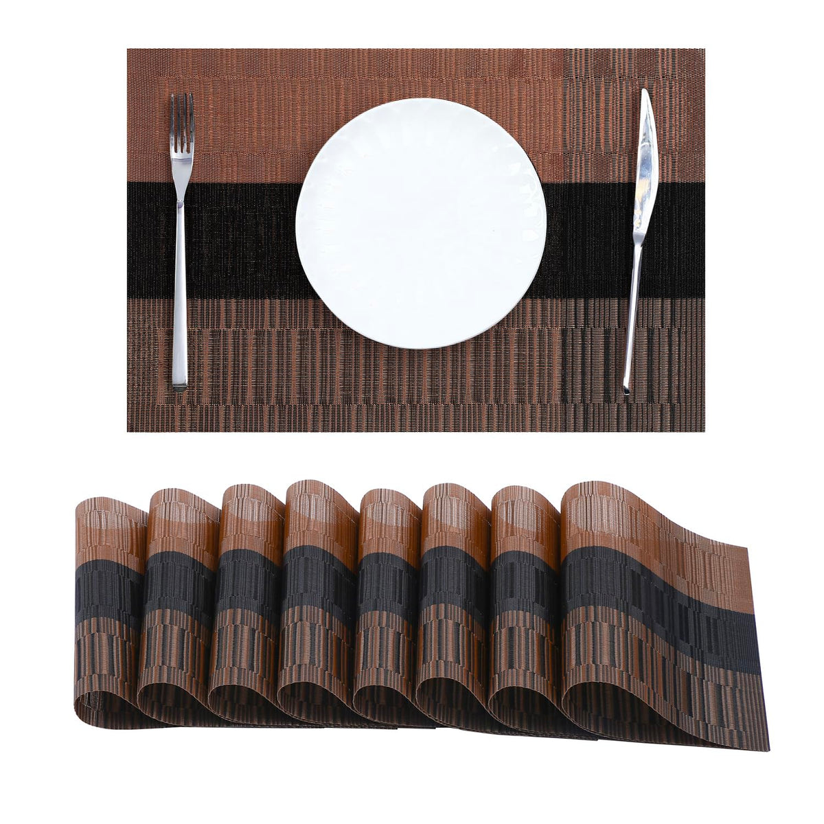 Beige White Placemats Set of 4 - Heat Resistant Non-Slip Place mats for Dining Table, Washable Durable PVC Vinyl Woven Table Mats(Beige White, 4)