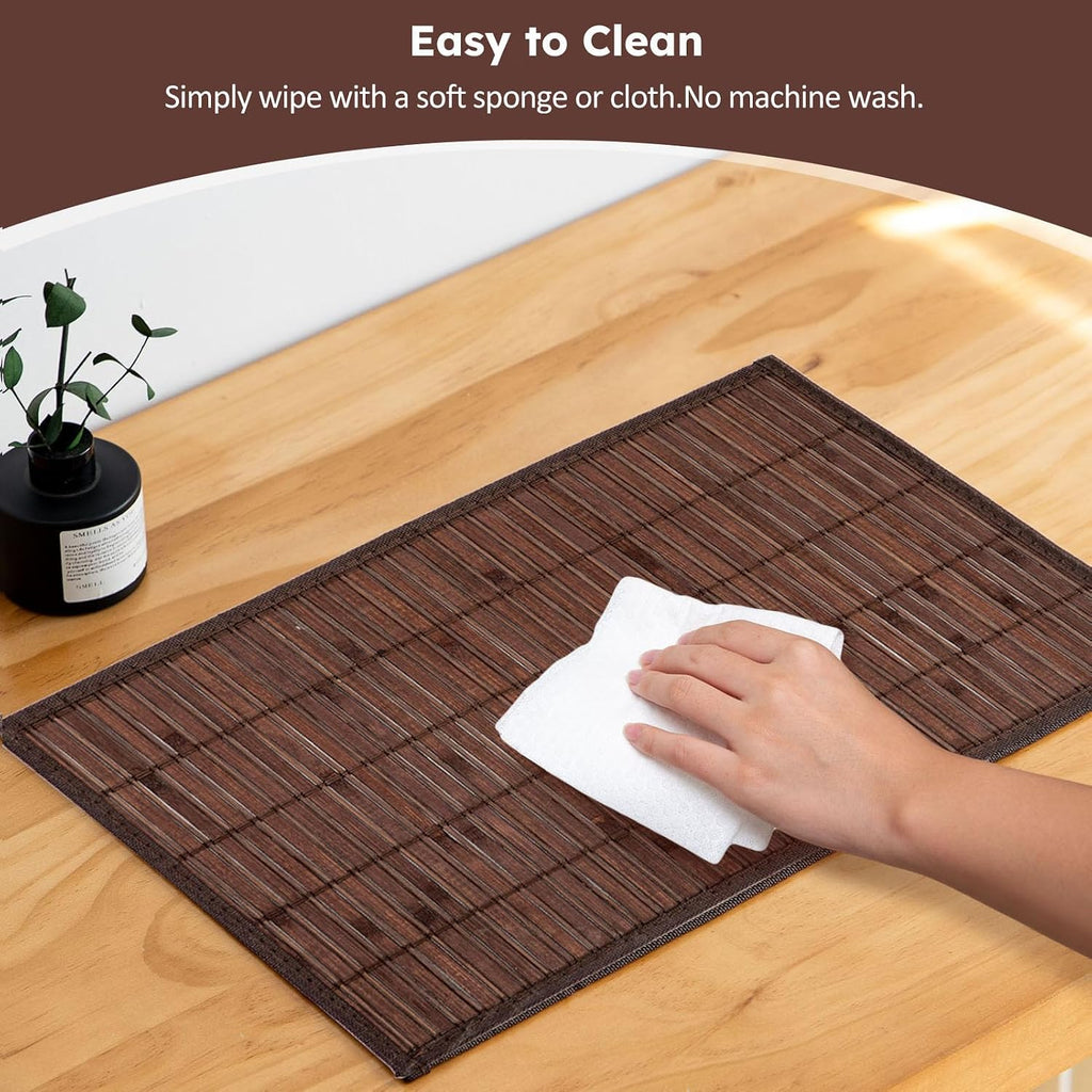 Bamboo Placemats Set of 4 with Fabric Border, Table Mats, Coffee