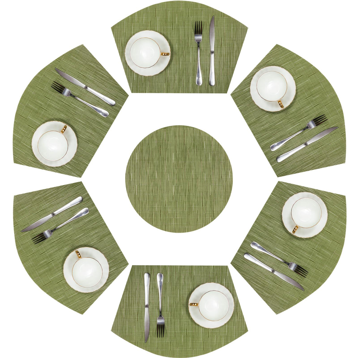 SHACOS Small Round Table Placemats Set of 5 Woven Vinyl Wedge Placemats with Centerpiece Round Table Mats Heat Resistant Wipe Clean (5, Black Gray)