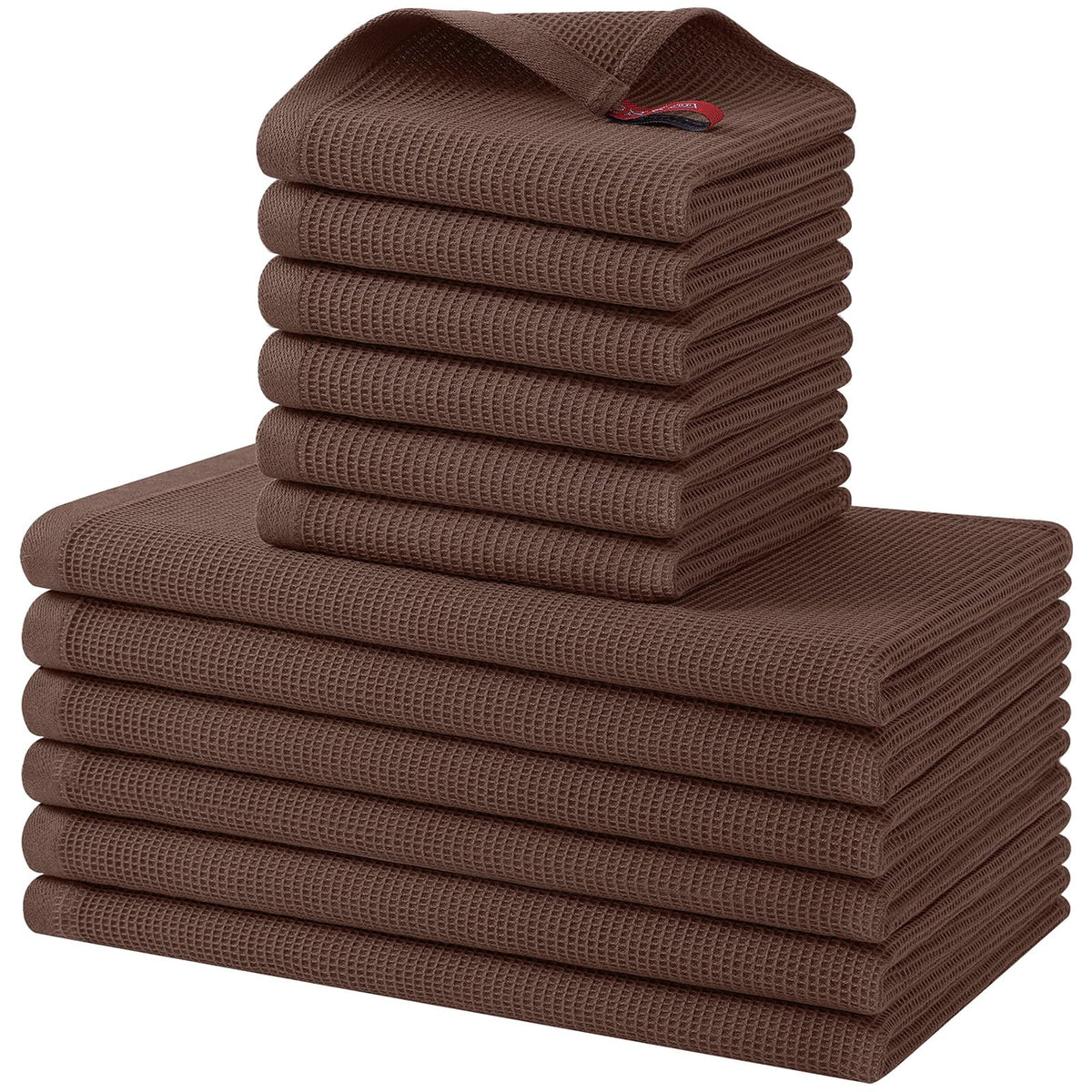 Homaxy 100% Cotton Kitchen Towels and Dishcloths Set - 8 Pack Waffle Weave Soft and Absorbent Dish Towels - 26 X 16 Inch and 12 X 12 Inch - Beige/Dark Grey/Brown/Light Grey