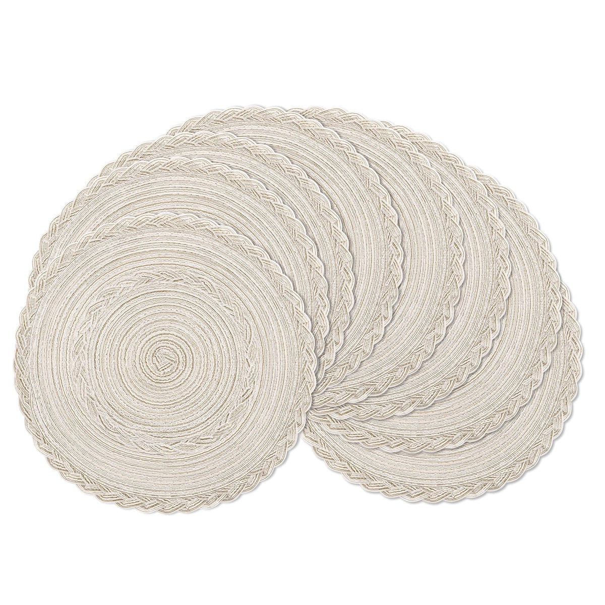 SHACOS Round Braided Placemats Set of 4 Washable Place Mats for Dining Tables 15 inch Non Slip Kitchen Table Mats (Beige, 4)