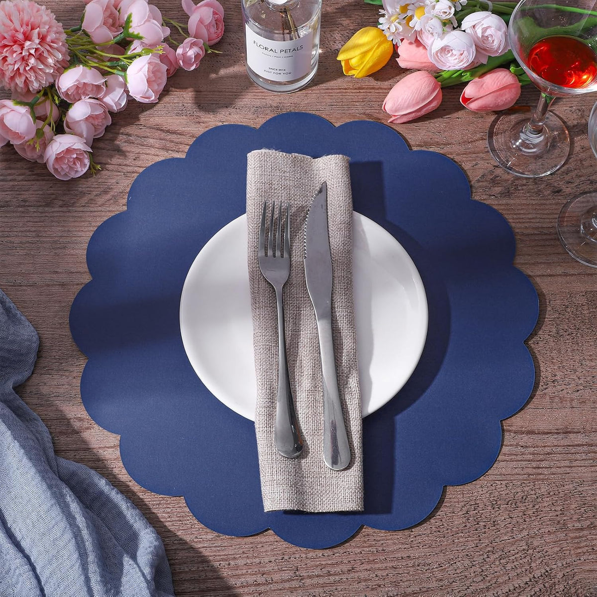 60 Pcs Navy Blue Paper Placemats, 13.5 Inch Disposable Scalloped Place Mat