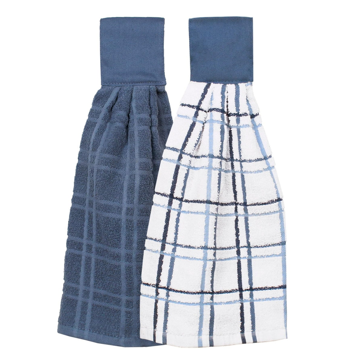 Ritz Premium 100% Cotton Solid and Multi Check Kitchen Tie Towel Absorbent, Super Soft, and Fast Drying Hang Towel, Set of Three, Federal Blue