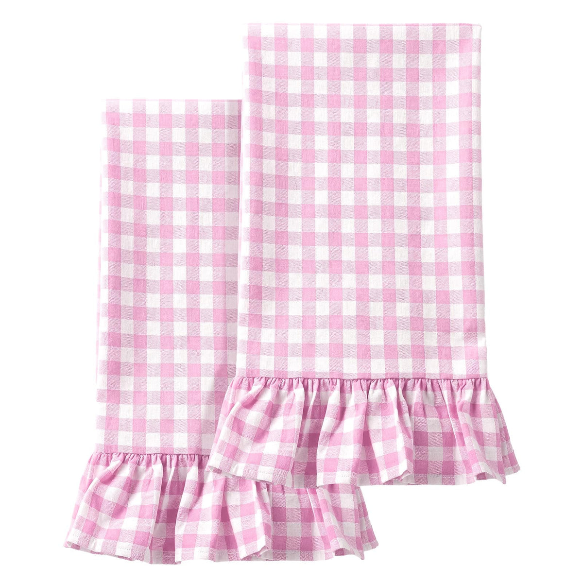 HunnmingRe 2 Pcs Green Gingham Kitchen Towels Cotton Ruffled