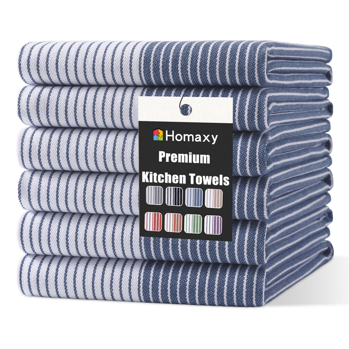 Homaxy Premium 100% Cotton Kitchen Towels 18"x28", 6 Pack, Khaki