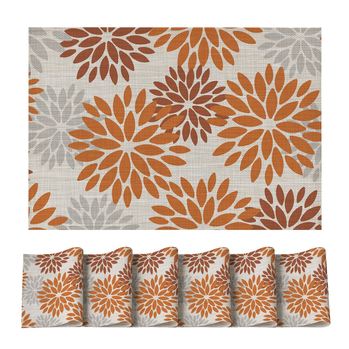 Artoid Mode Floral Vinyl Placemats Set of 4, 12x18 Inch Thanksgiving Washable Non-Slip Plastic Vinyl Place Mats for Party Kitchen Dining Decor, Olive Green